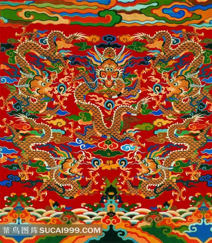 华丽的龙纹刺绣图案色彩图片
