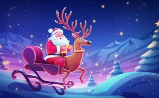 圣诞老人驯鹿拉雪橇卡通插画素材背景
