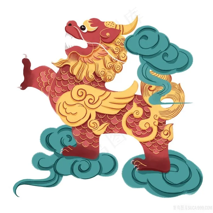 立体手绘红麒麟PNG绘画图片素材