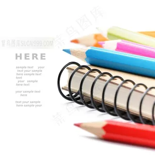 彩色铅笔及书本高清图片