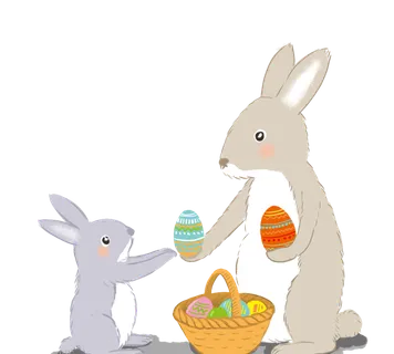 复活节兔子妈妈和宝宝分享篮子里彩蛋免扣素材