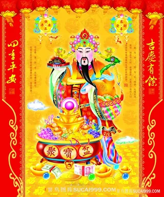 财神字画招财进宝高清字画财神爷打印喷绘年画素材年年有余