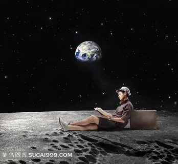在月球太空旅行的男人创意高清图片