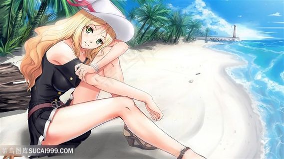 海边美少女插画图片