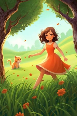 森林女孩小猫玩耍阳光奔跑背景