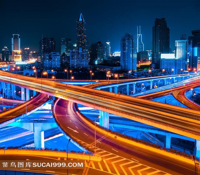上海高架路立交桥夜景图片
