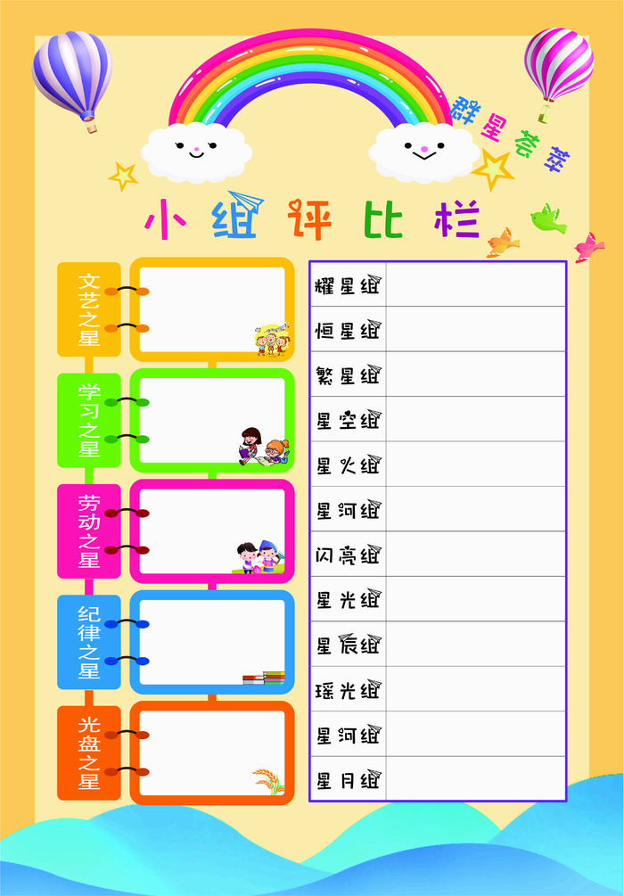 小组评比栏cdr矢量模版下载