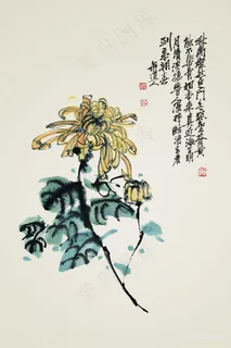 手绘中式菊花装饰画