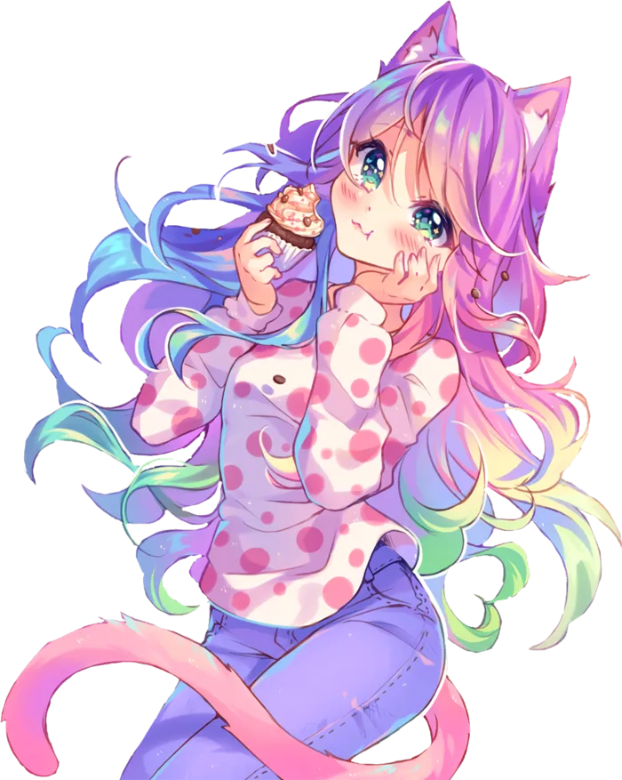 紫色猫系女孩人物可爱简笔