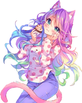 紫色猫系女孩人物可爱简笔