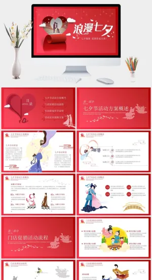 中国风七夕情人节电子相册PPT模板预览图