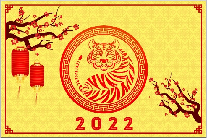 设计老虎桃花背景新年psd模版下载