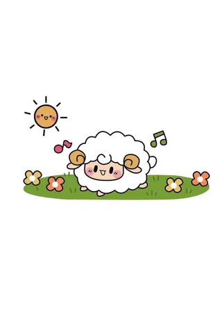 矢量手绘小羊的春天