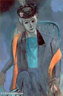 马蒂斯水彩女性坐在椅子上插画