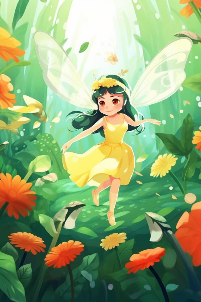 清新鲜花蝴蝶仙女精灵插画背景