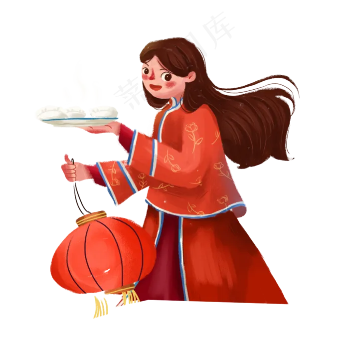 中国风 手绘 卡通元素 传统 复古红 灯笼装饰 PNG 免抠 