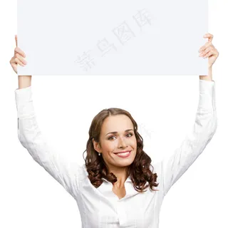 美女无字空白举牌照图片