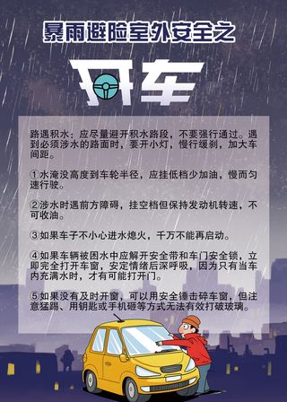 大气卡通暴雨避险室外安全海报