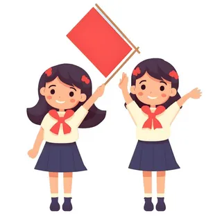 拿着旗帜的学生们免抠