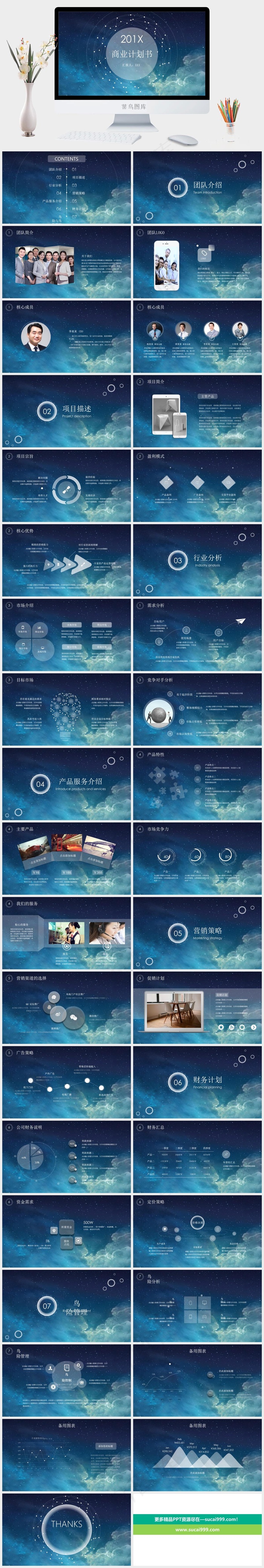 蓝色天空风格背景商务工作汇报动态PPT可编辑ppt模板