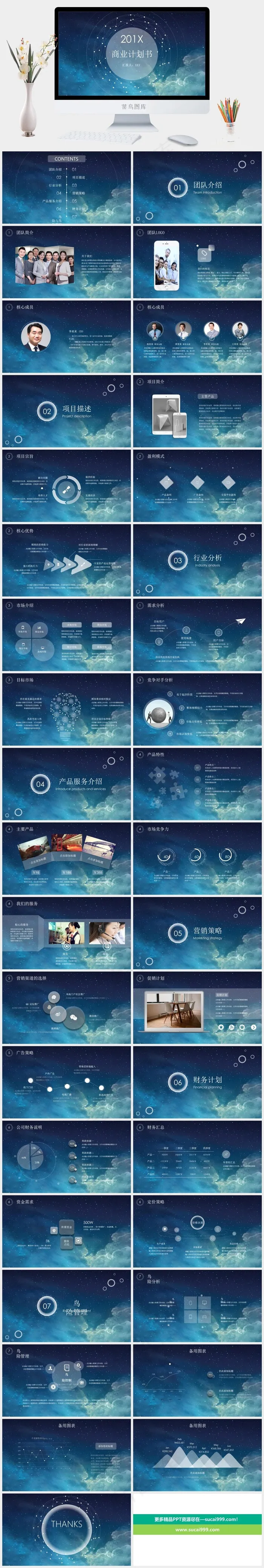 蓝色天空风格背景商务工作汇报动态PPT可编辑ppt模板