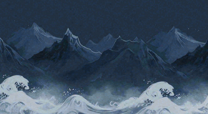 中国风意境山脉雪山海浪蓝色云层，末日暗黑恐怖(1488x816)