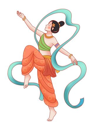 手绘国潮中国风古代敦煌神话飞天仙女美女古装人物插画PSD素材