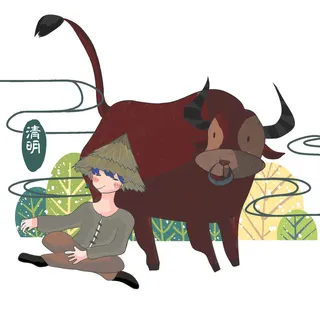 清明清明节卡通牧童和牛