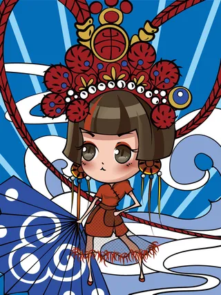 手绘中国风国潮京剧戏曲人物插画古风国粹花旦ai矢量ps设计素材图