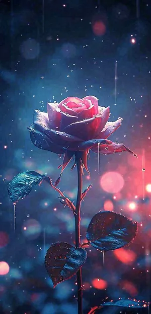 雨天荆棘粉色玫瑰，夜光星光爱情浪漫，情人节