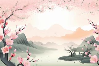 桃花山水水墨背景图