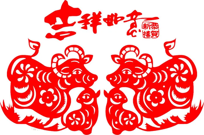 剪纸牛年素材psd模版下载