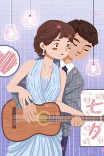 国潮中国唯美七夕节情人节牛郎织女商场宣传促销海报PSD素材模板