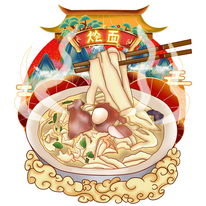 国潮中国风传统小吃食物地方特色菜美食元素插画海报图片素材psd模版下载