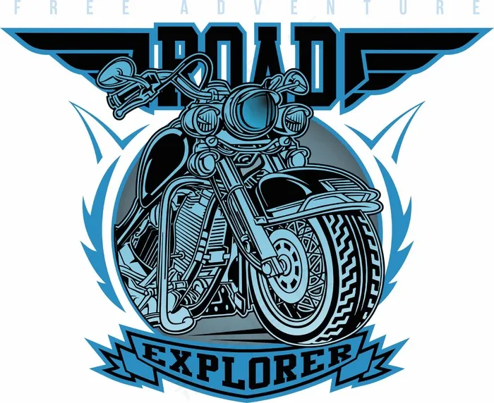 蓝色渐变摩托 复古巡航摩托 18cdr矢量模版下载