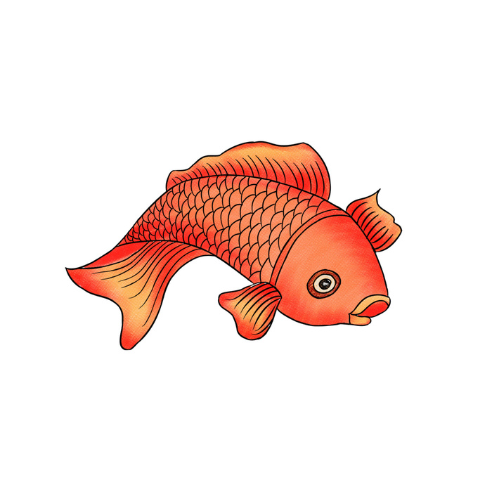 手绘烫金国潮中国风卡通锦鲤鱼金鱼插画装饰元素PSD设计素材