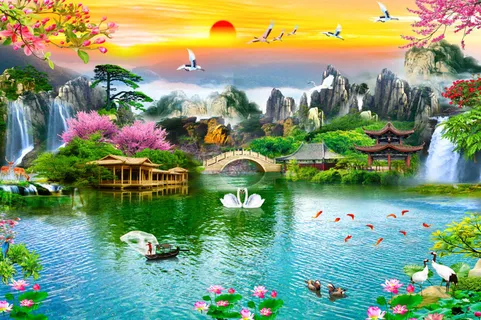 流水生财高山流水背景风景