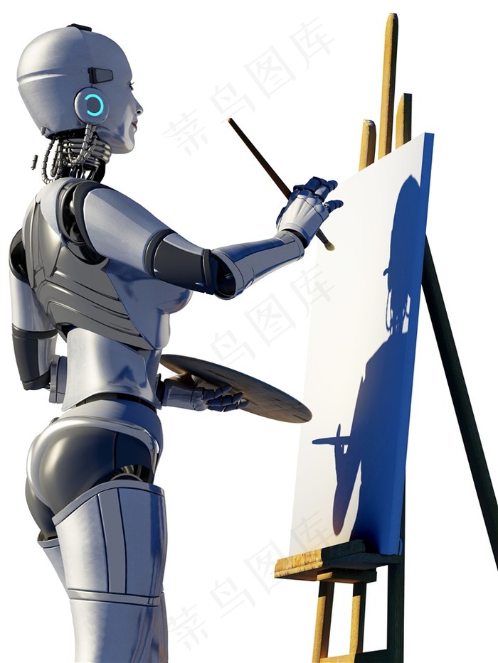 作画的智能机器人3D渲染图