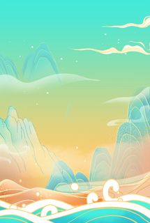 中国风国潮风山水祥云插画图案首页装修海报背景PSD设计模板素材