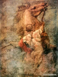 骏马水墨人物插画