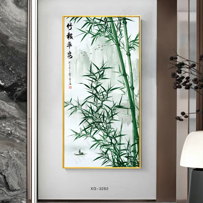 中国风山水花鸟帆船竹子竹报平安客厅卧室玄关画酒店装饰画