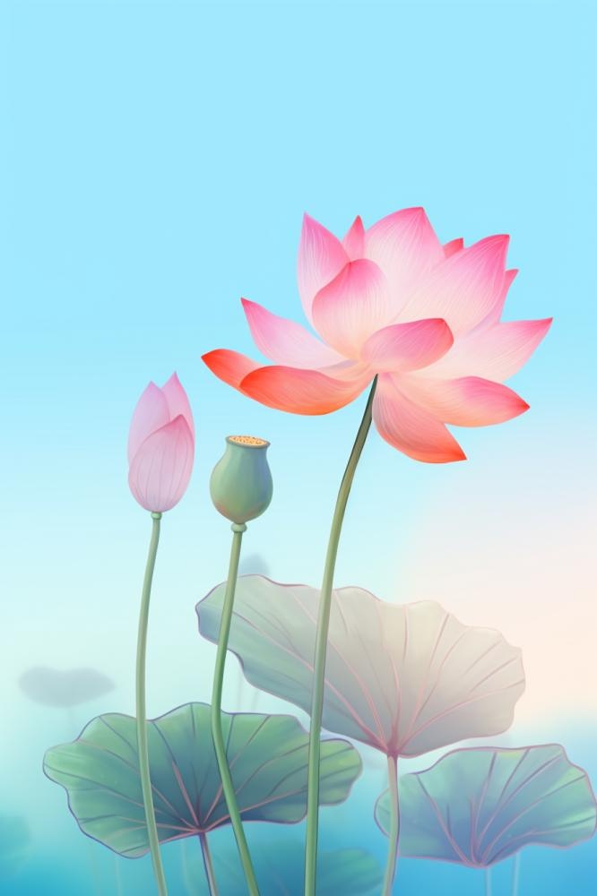 简约清新淡粉色荷花背景