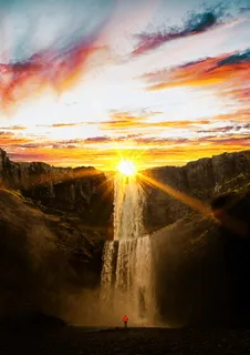 瀑布日出风景图片 瀑布日出风景图片