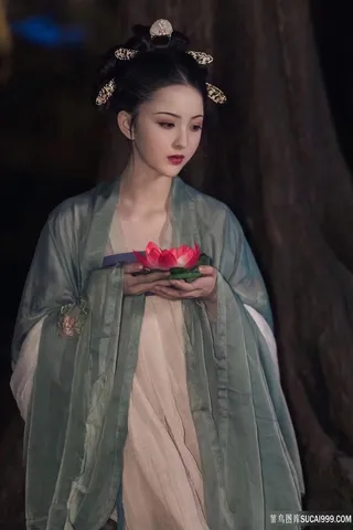 高清手捧莲花古装美女艺术写真图片