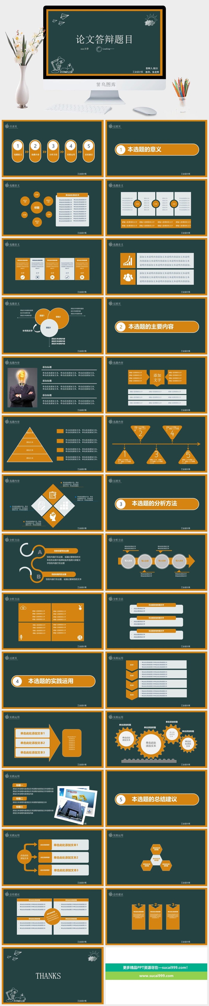 橙黄色黑板框架论文答辩PPT模板