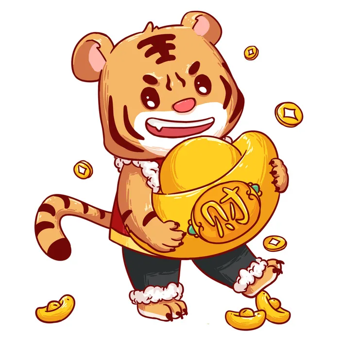 中国风2022虎年元旦新年卡通老虎形象装饰元素插画ps素材psd模版下载