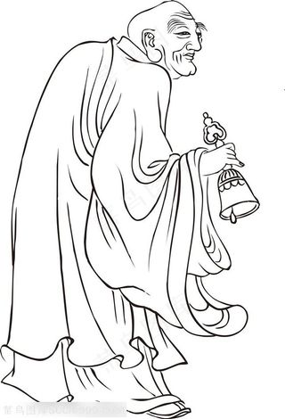 摇铃铛的僧人罗汉线描矢量PNG绘画图片
