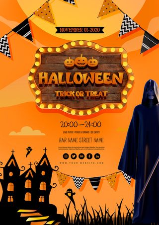 黄色鬼魂万圣节促销活动海报