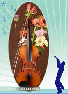 小提琴花朵装饰画素材 小提琴花朵装饰画素材