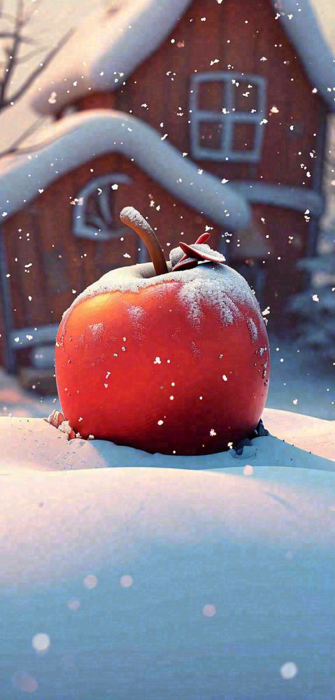 冬天创意苹果雪屋圣诞节，大雪小雪冬至立冬(752x1568)